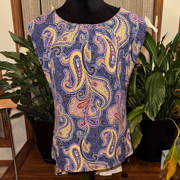 Tahari Tops - Tahari Pink and Blue Fitted Blouse with Paisley Design